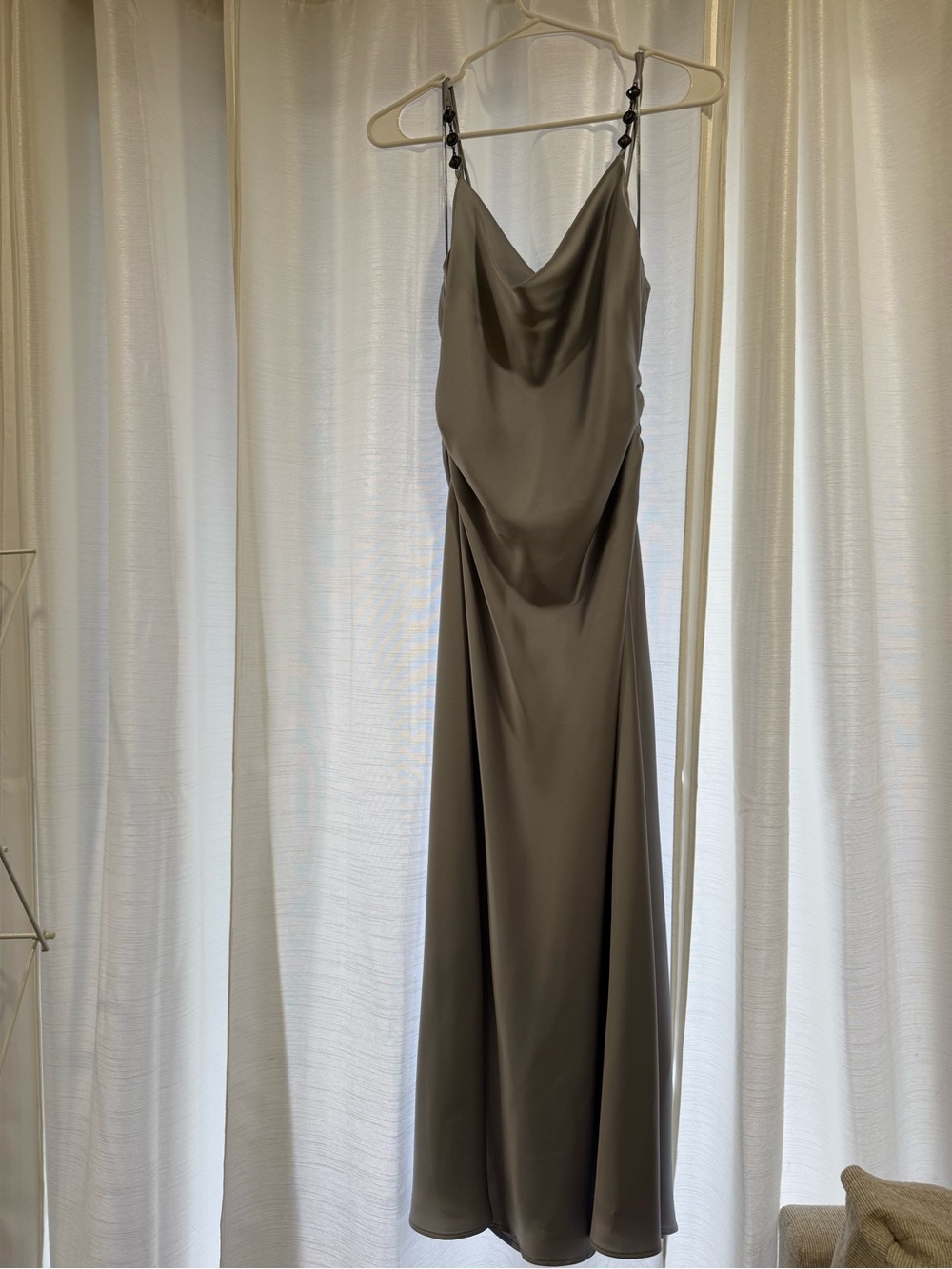 Zara Icy Blue/Gray Satin Slip Maxi Dress